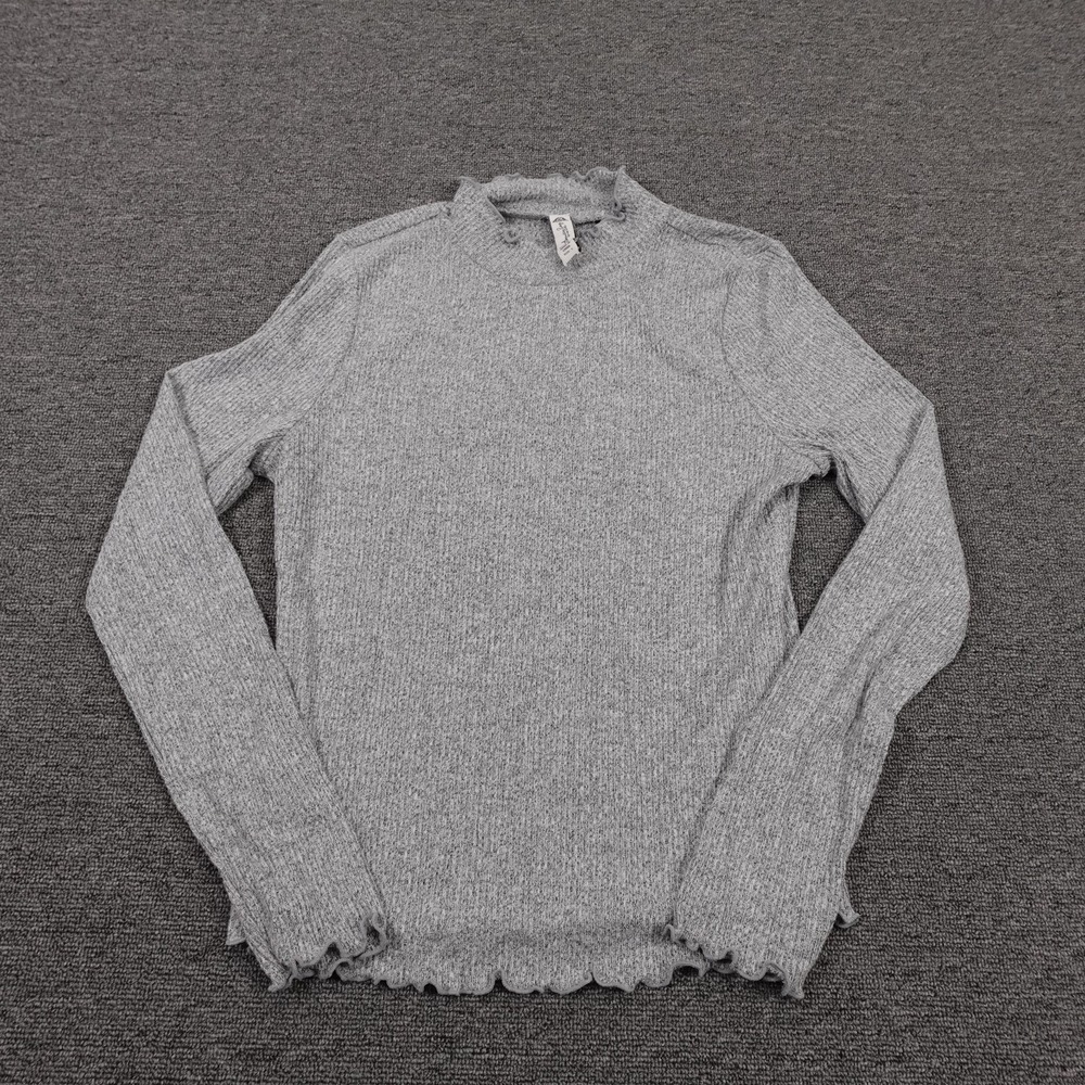 American Rag Cie Sweater Juniors Large Gray Mock Neck Ruffle Hem Stretch Knit